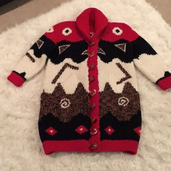 THICK, warm, button up long sweater coat overseas! Hand made with perfection - Picture 1 of 6